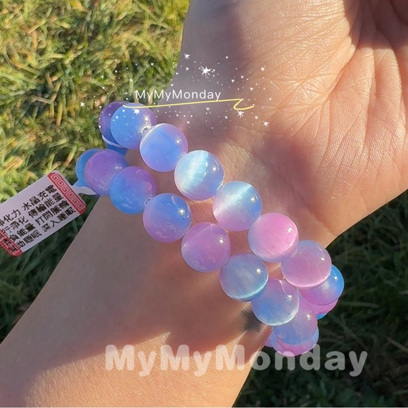 Blue And Purple Selenite Bracelet 10mm - Picture 4 of 6